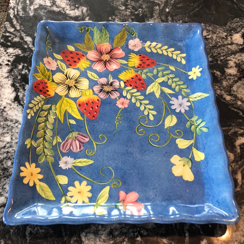 Nantucket Home, Blue Floral, Ceramic, Scallop Edge Large Platter